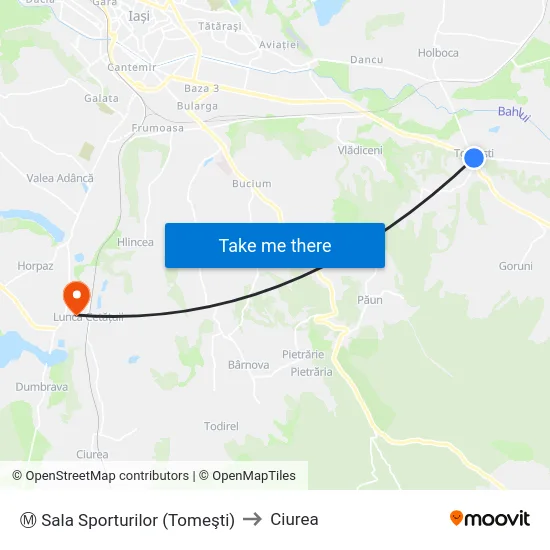 Ⓜ Sala Sporturilor (Tomeşti) to Ciurea map