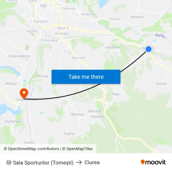 Ⓜ Sala Sporturilor (Tomeşti) to Ciurea map