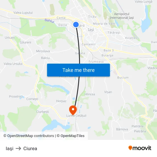 Iaşi to Ciurea map