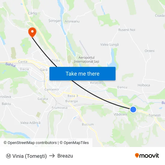 Ⓜ Vinia (Tomeşti) to Breazu map