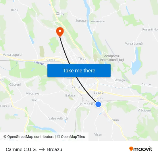 Camine C.U.G. to Breazu map