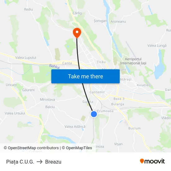 Piața C.U.G. to Breazu map