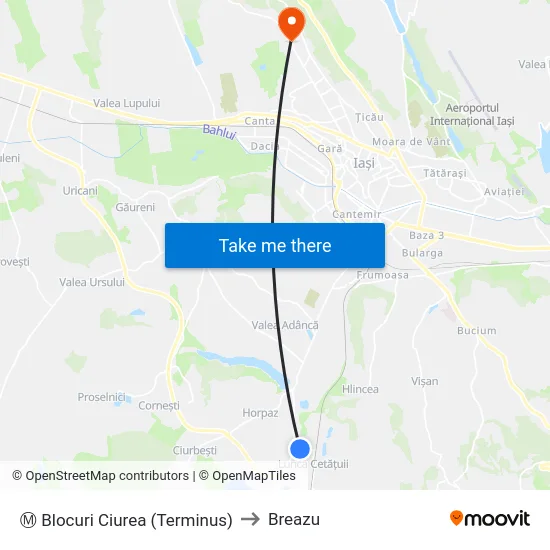 Ⓜ Blocuri Ciurea (Terminus) to Breazu map