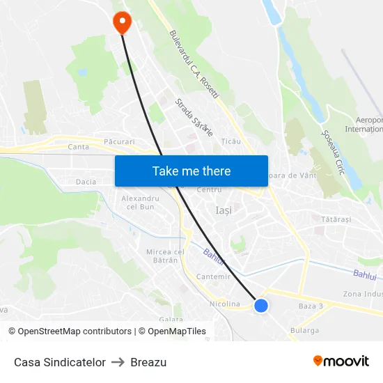 Casa Sindicatelor to Breazu map