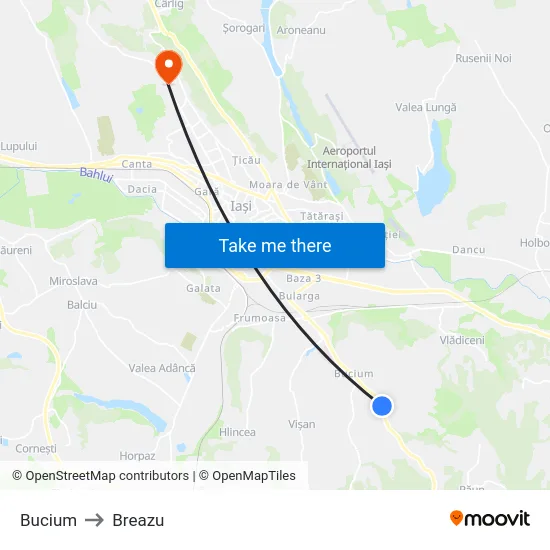 Bucium to Breazu map