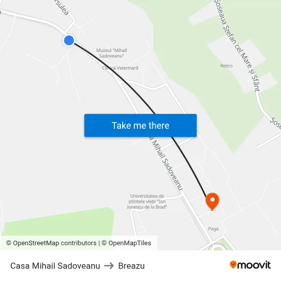 Casa Mihail Sadoveanu to Breazu map
