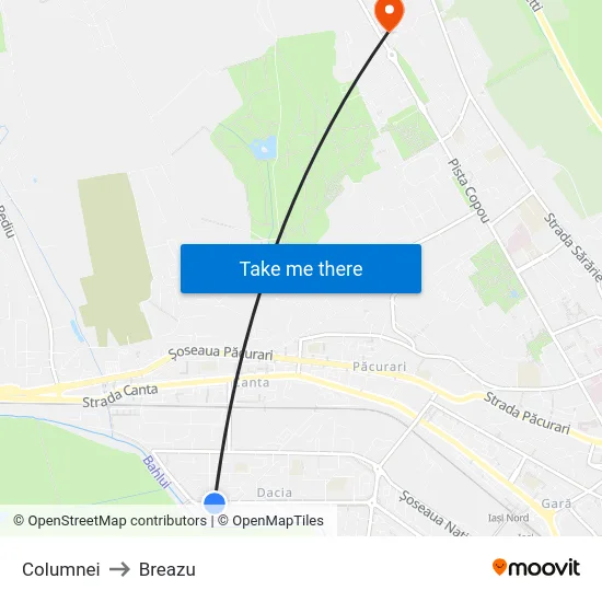 Columnei to Breazu map