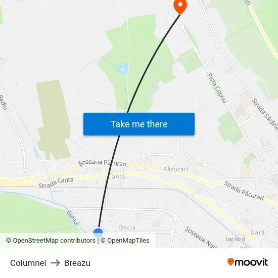 Columnei to Breazu map