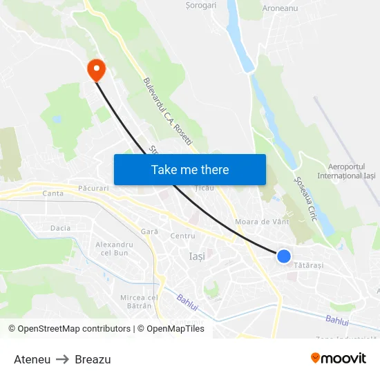 Ateneu to Breazu map