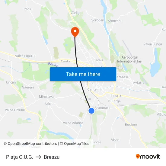 Piața C.U.G. to Breazu map