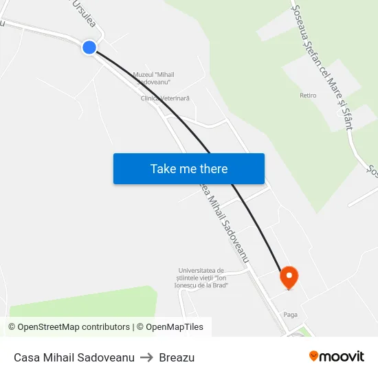 Casa Mihail Sadoveanu to Breazu map