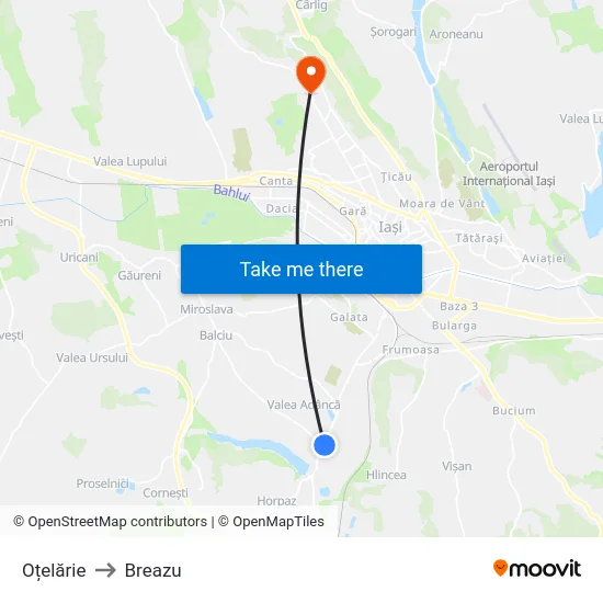 Oțelărie to Breazu map