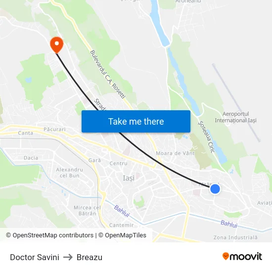 Doctor Savini to Breazu map