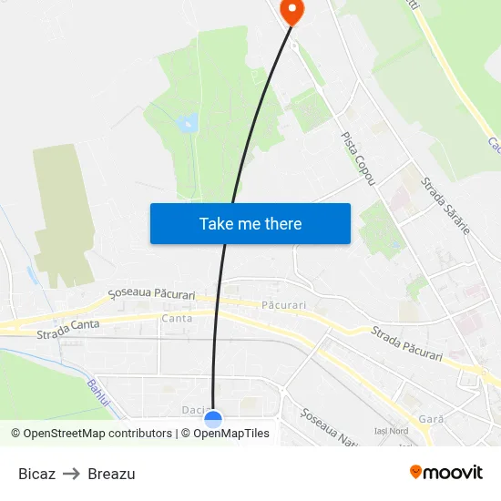 Bicaz to Breazu map