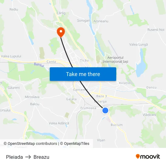 Pleiada to Breazu map
