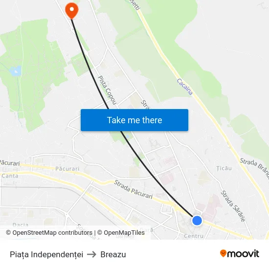Piața Independenței to Breazu map