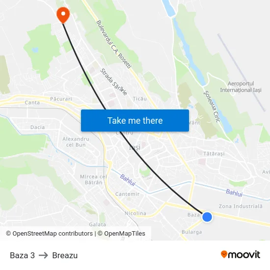 Baza 3 to Breazu map