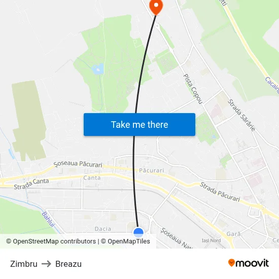 Zimbru to Breazu map