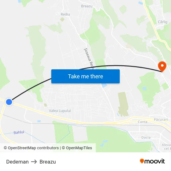 Dedeman to Breazu map