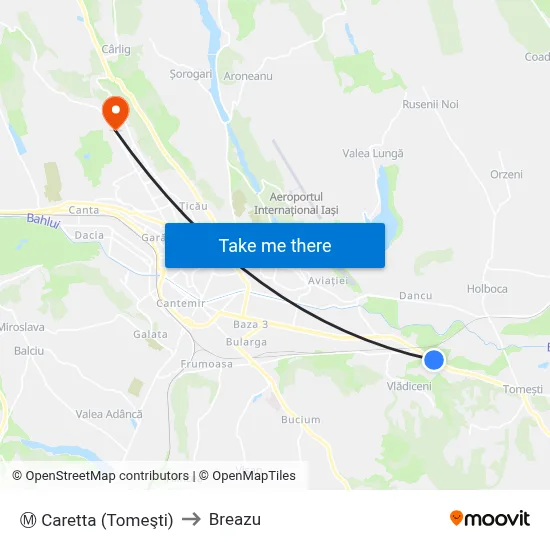 Ⓜ Caretta (Tomeşti) to Breazu map