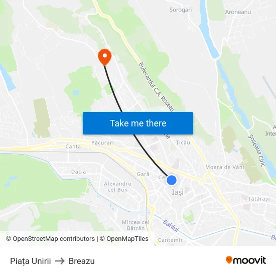 Piața Unirii to Breazu map