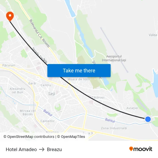 Hotel Amadeo to Breazu map