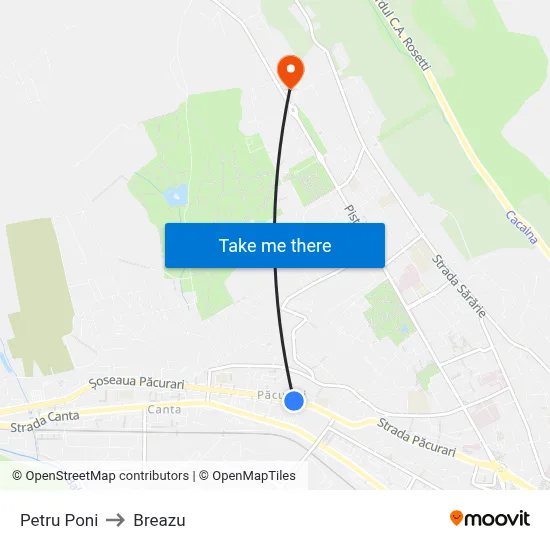 Petru Poni to Breazu map