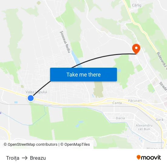 Troița to Breazu map