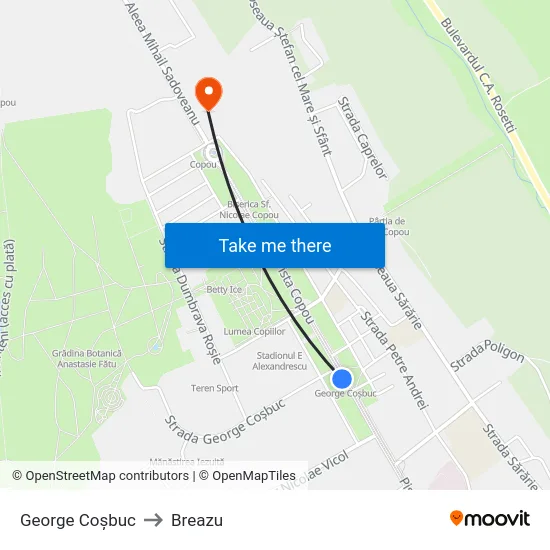 George Coșbuc to Breazu map