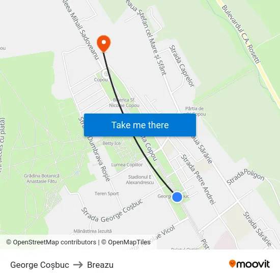 George Coșbuc to Breazu map