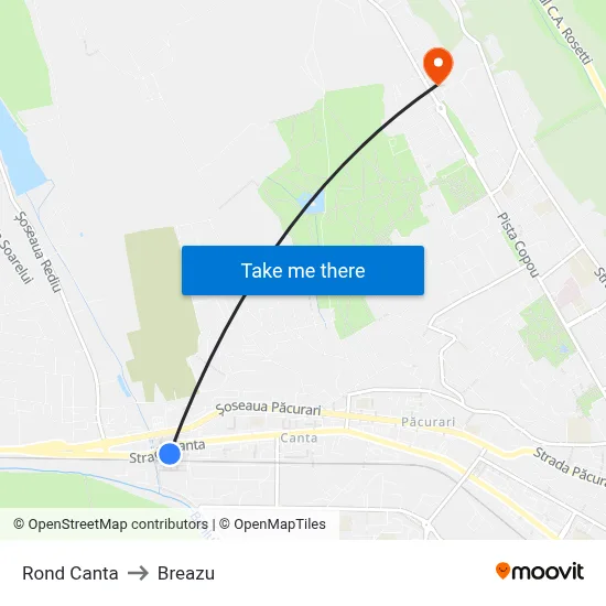 Rond Canta to Breazu map