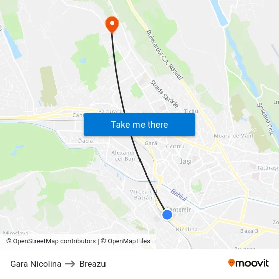 Gara Nicolina to Breazu map