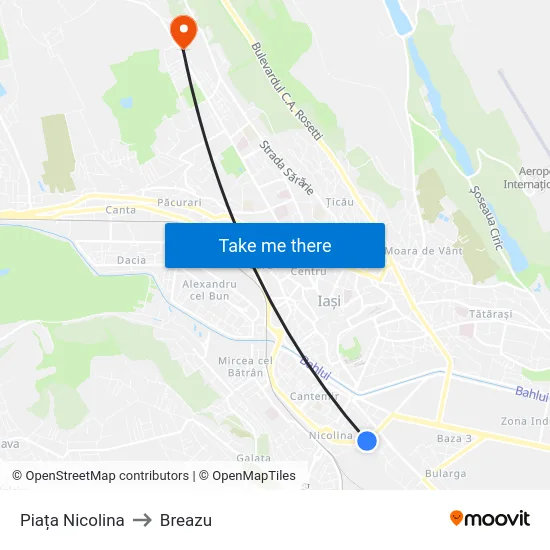 Piața Nicolina to Breazu map