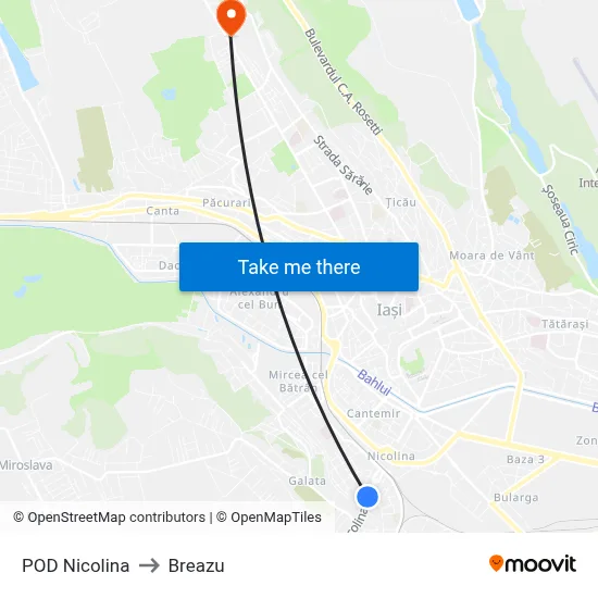 POD Nicolina to Breazu map