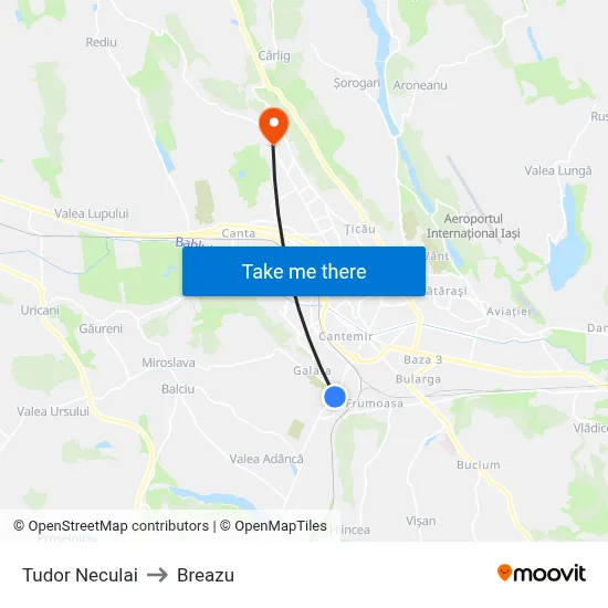 Tudor Neculai to Breazu map