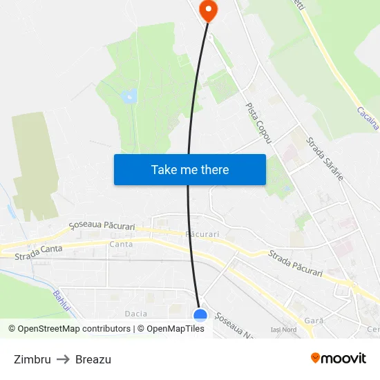 Zimbru to Breazu map