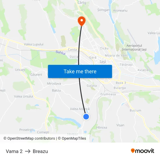 Vama 2 to Breazu map