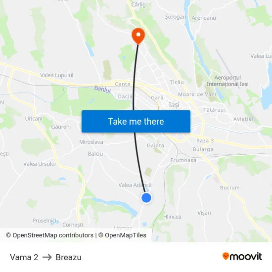 Vama 2 to Breazu map