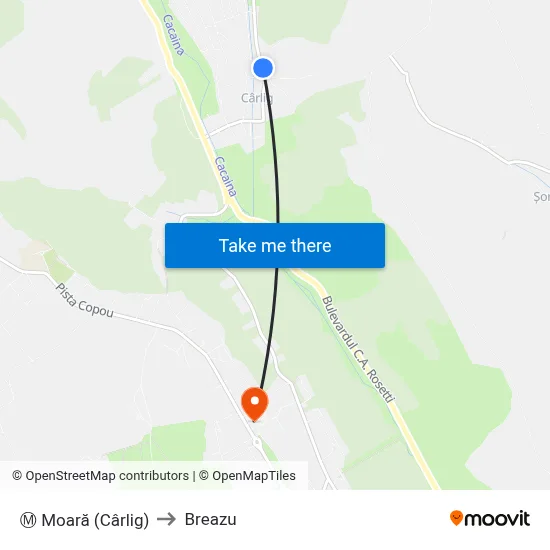 Ⓜ Moară (Cârlig) to Breazu map