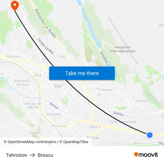 Tehnoton to Breazu map