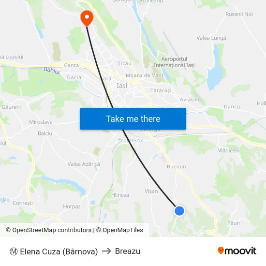 Ⓜ Elena Cuza (Bârnova) to Breazu map