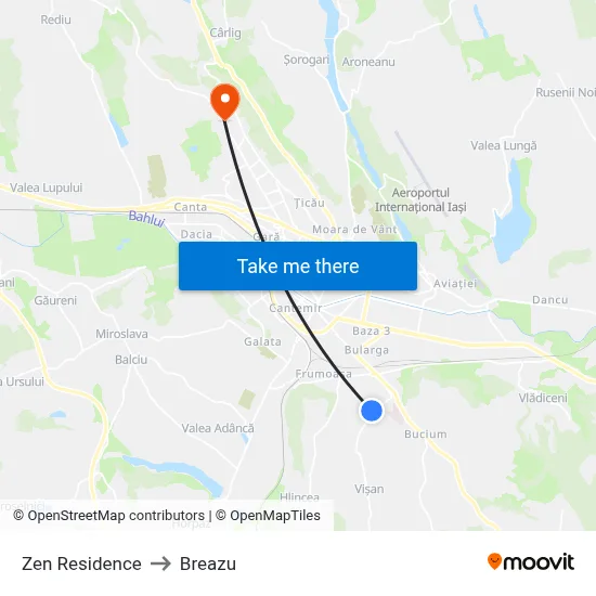 Zen Residence to Breazu map