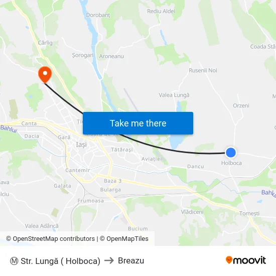 Ⓜ Str. Lungă ( Holboca) to Breazu map