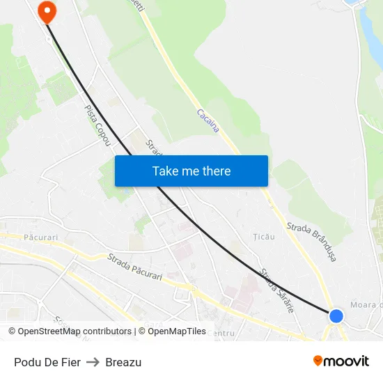 Podu De Fier to Breazu map