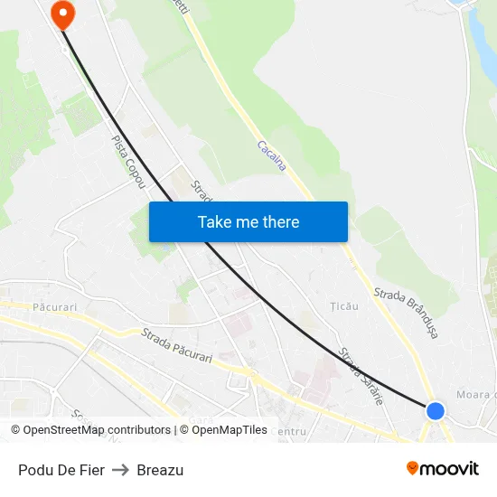 Podu De Fier to Breazu map