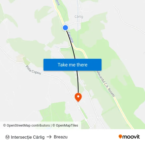 Ⓜ Intersecţie Cârlig to Breazu map