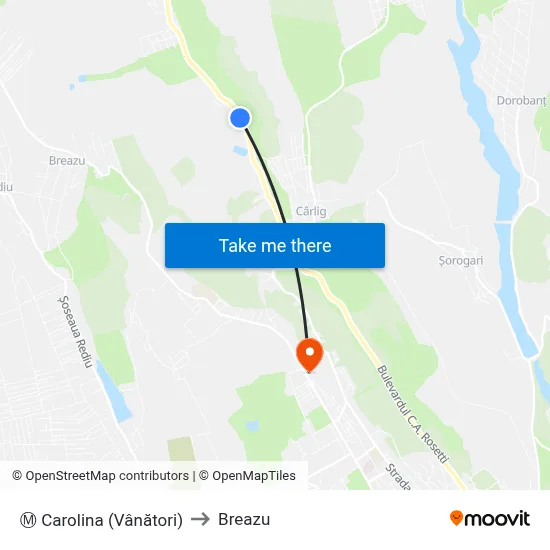 Ⓜ Carolina (Vânători) to Breazu map