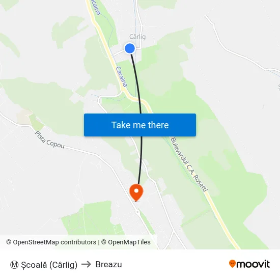 Ⓜ Școală (Cârlig) to Breazu map