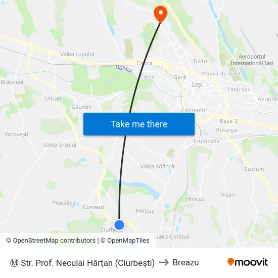Ⓜ Str. Prof. Neculai Hârţan  (Ciurbeşti) to Breazu map