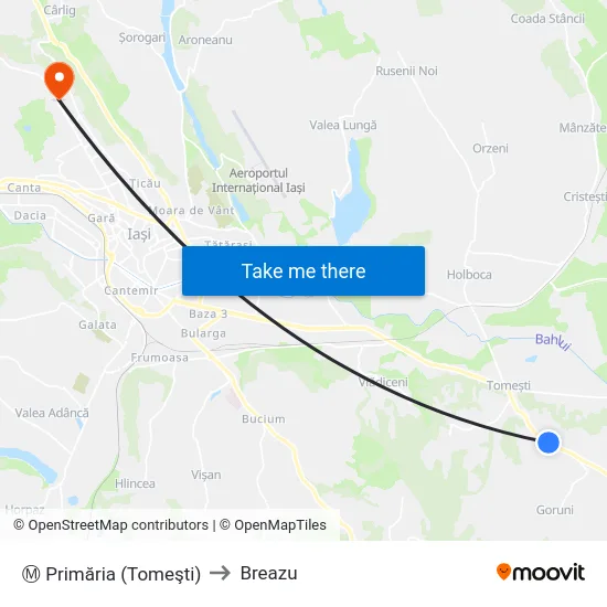 Ⓜ Primăria (Tomeşti) to Breazu map
